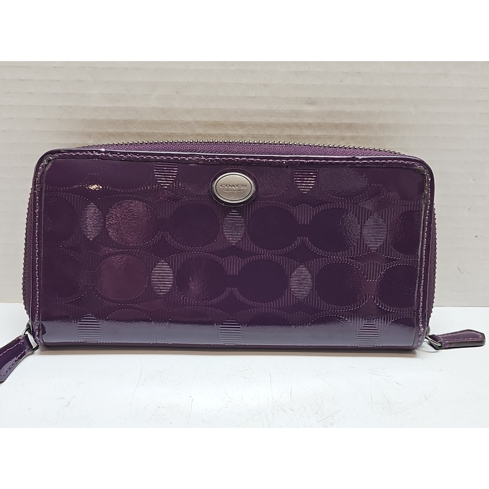 Coach Peyton Signature Embossed Patent Leather Zip Around  Accordion Wallet